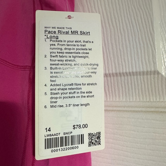 NWT Lululemon Pace Rival MR Skirt SONIC PINK *Long - Picture 4 of 5